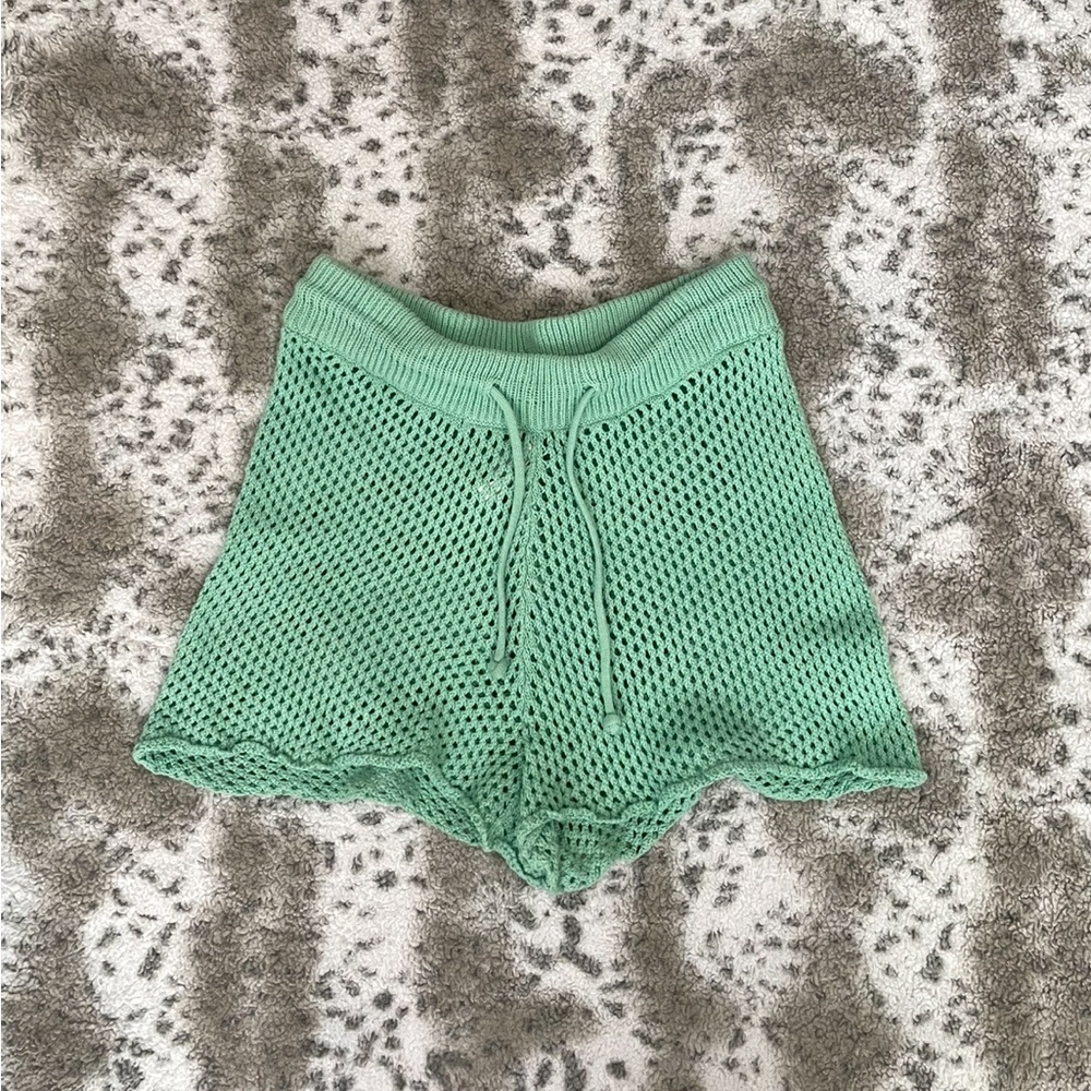 Weworewhat green crochet shorts